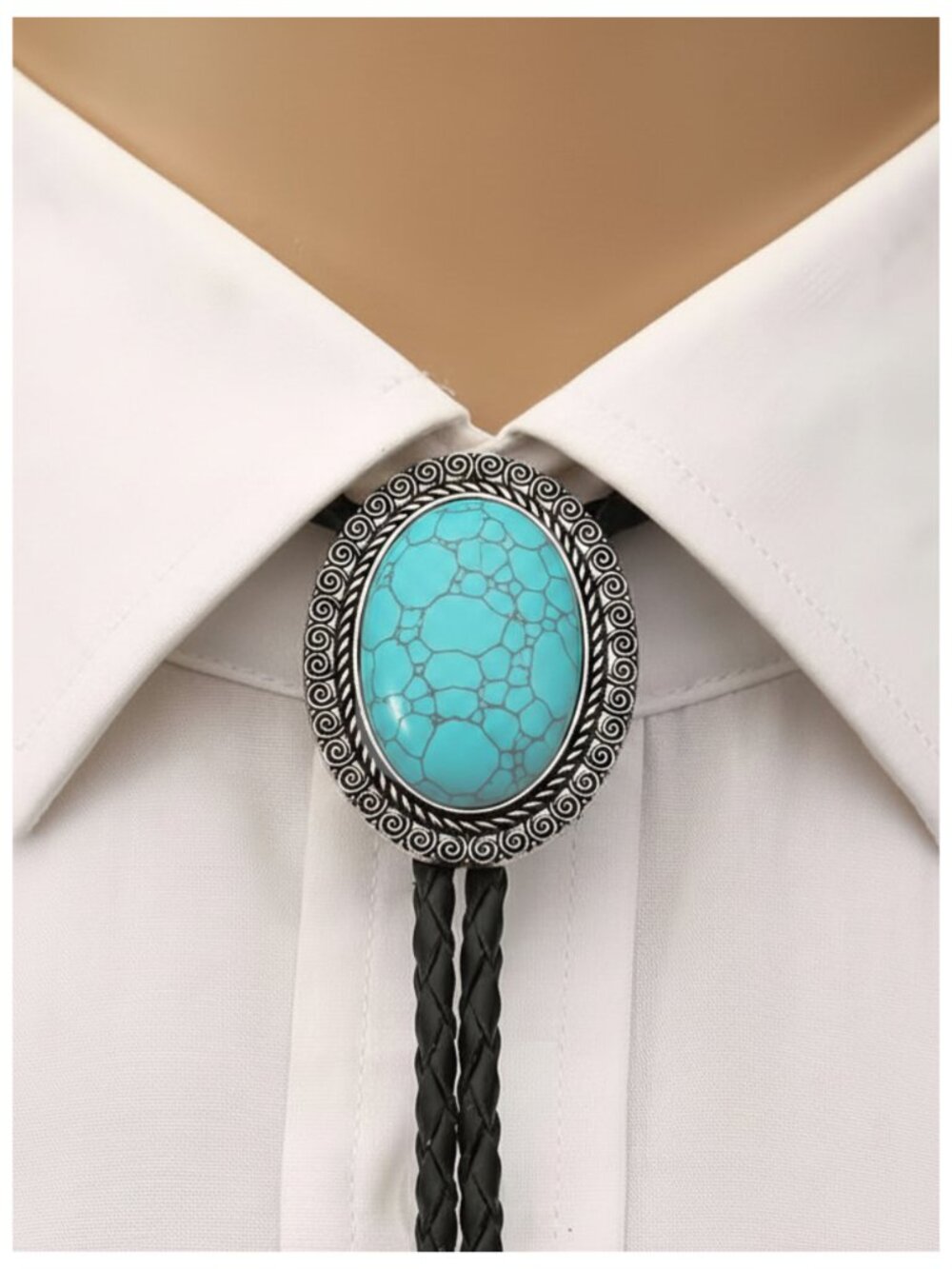 NWT Faux Turquoise Bolo Tie Western Cowboy Crackle Stone Necklace